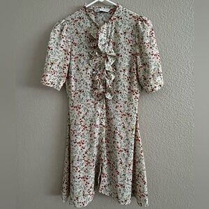 Zara Floral Print Mini Dress with Ruffle Front